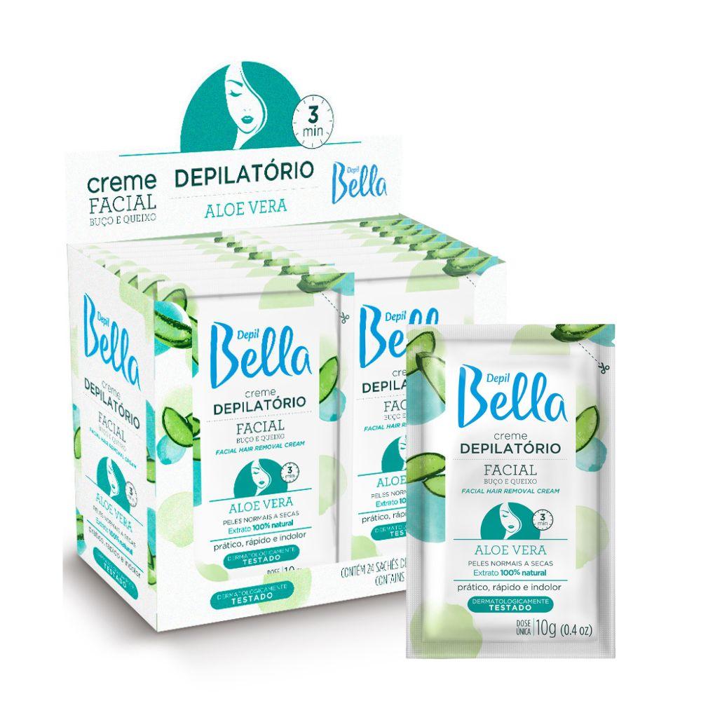 Kit Depil Bella Creme Depilatório Facial Aloe Vera 10g - Caixa 24 Unidades