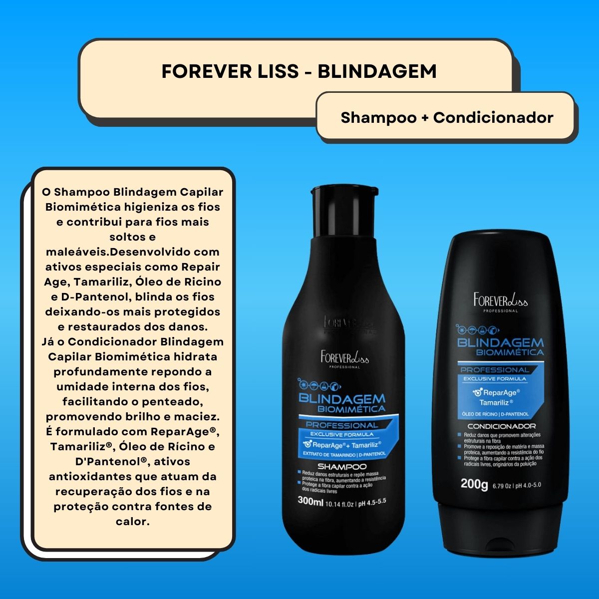 Kit Forever Liss Blindagem Biomimética Capilar Shampoo +Condicionador