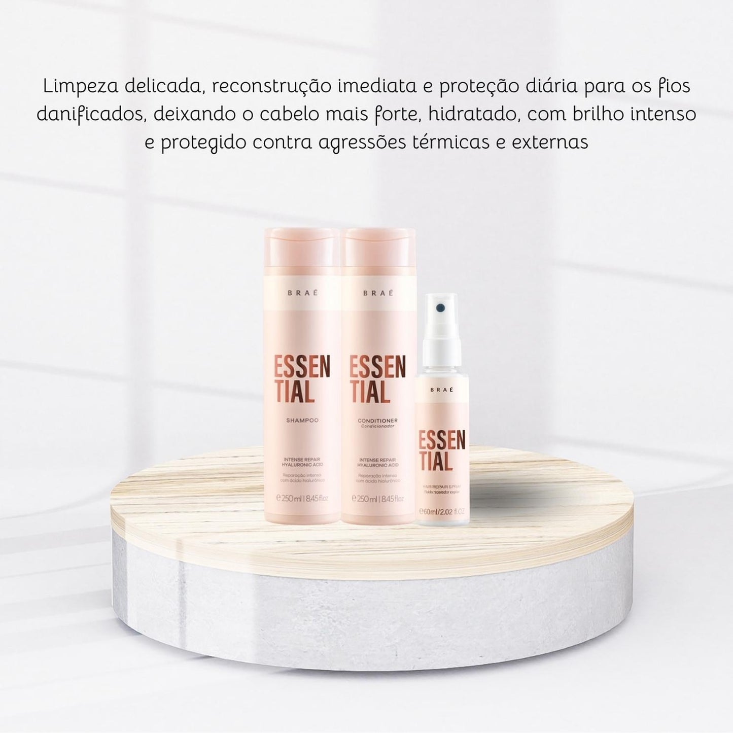 Kit Braé Essential Shampoo, Condicionador 250 ml + Leave-in 60 ml