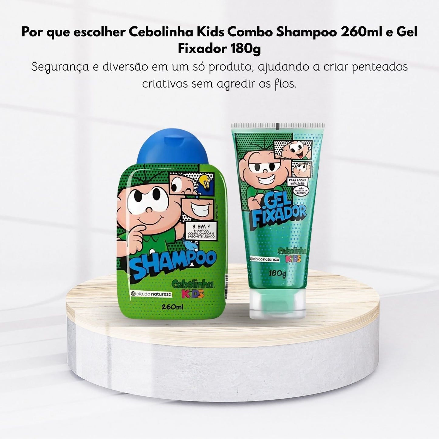 Kit Cia da Natureza Cebolinha Shampoo 3 em 1 Gel Fixador 180 g
