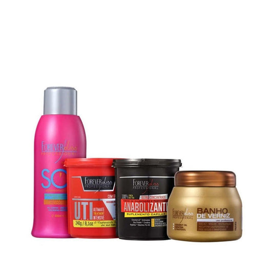 Kit Forever Liss Máscaras UTI 240 g + Anabolizante 240 g + Verniz 240 g + Antiemborrachamento 300 ml