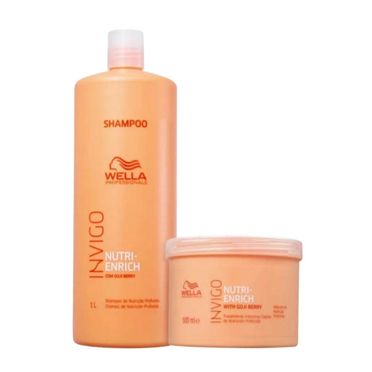 Kit Wella Invigo Nutri-Enrich Shampoo 1 Litro + Máscara 500g + Válvula