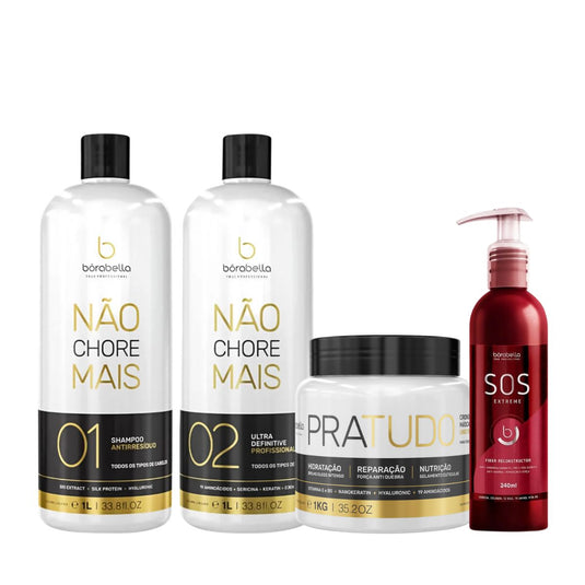 Kit Bórabella Progressiva Not Cry More 2x1 Litro + Máscara PraTudo 1 Kg + SOS Extreme 240 ml