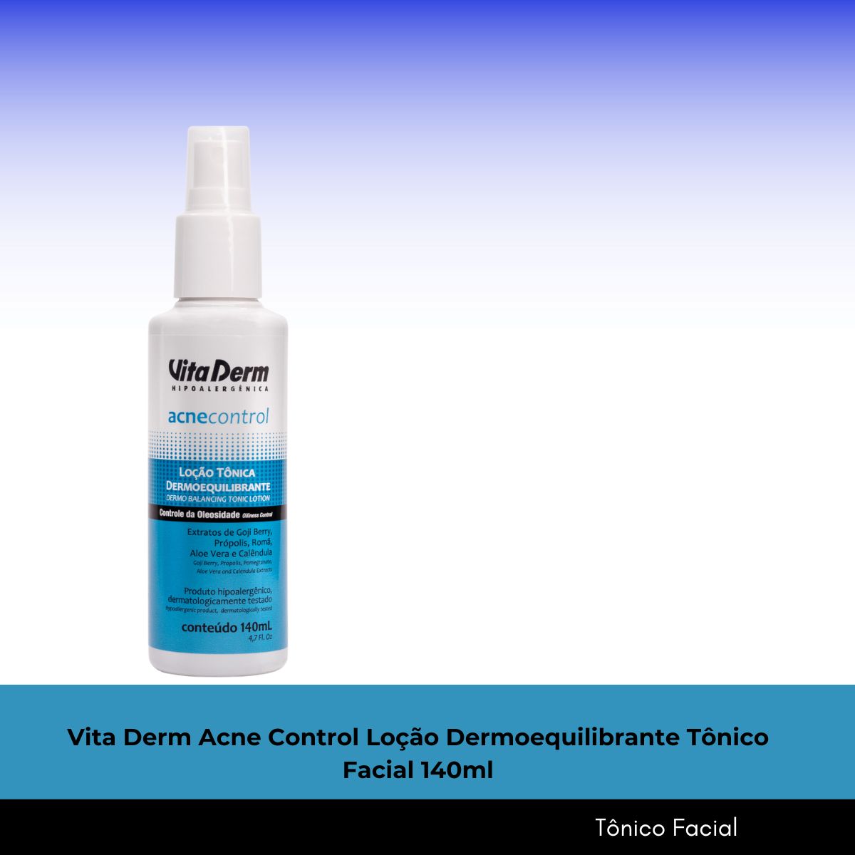 Vita Derm Acne Control Loção Dermoequilibrante Tônico Facial 140 ml