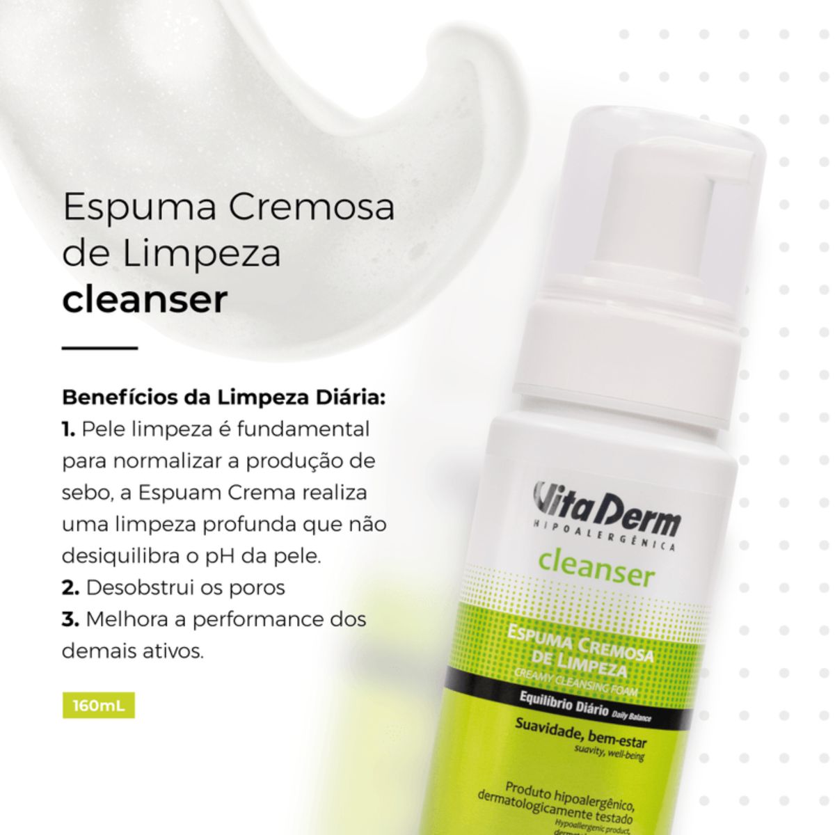 Vita Derm Cleanser Espuma de Limpeza Facial 160 ml