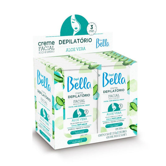 Kit Depil Bella Creme Depilatório Facial Aloe Vera 10g - Caixa 24 Unidades