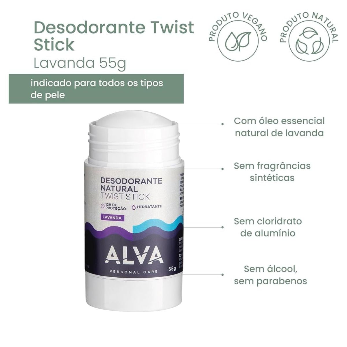 Alva Twist Stick Desodorante Natural em Barra Lavanda 55g