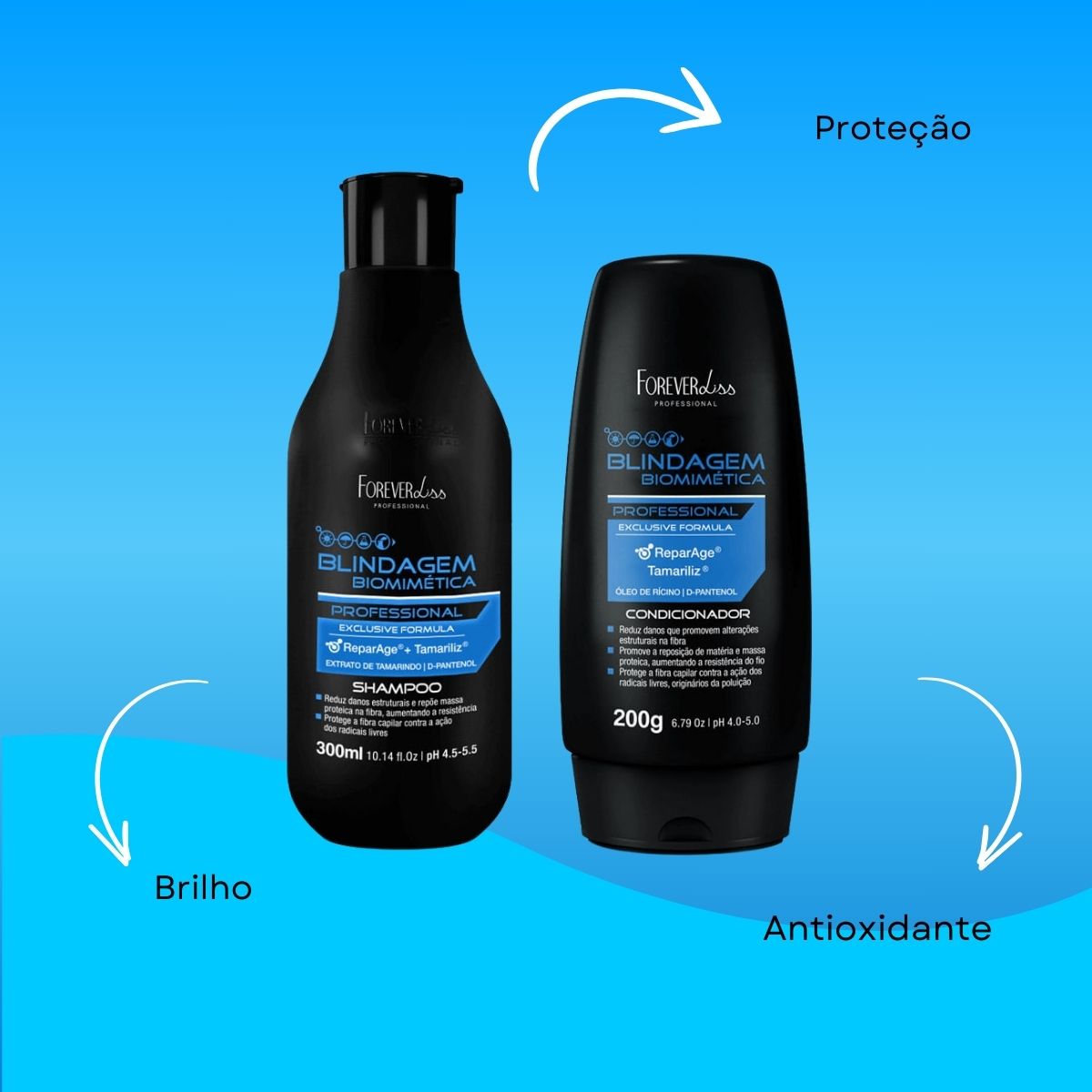 Kit Forever Liss Blindagem Biomimética Capilar Shampoo +Condicionador