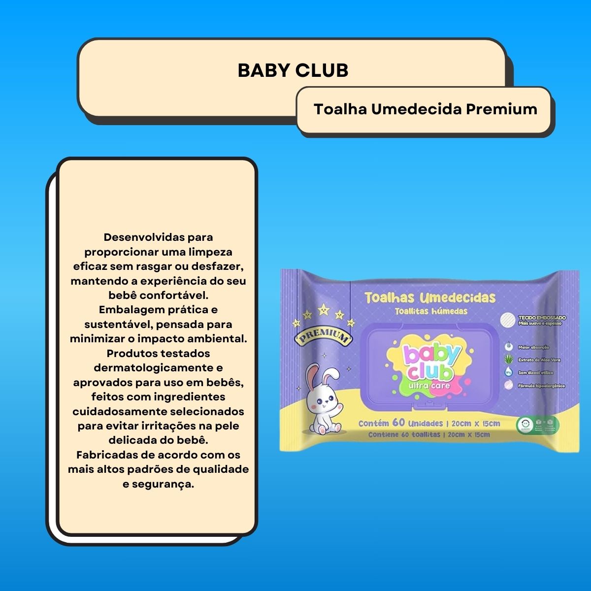 Baby Club Toalhas Umedecidas Premium 60 Folhas