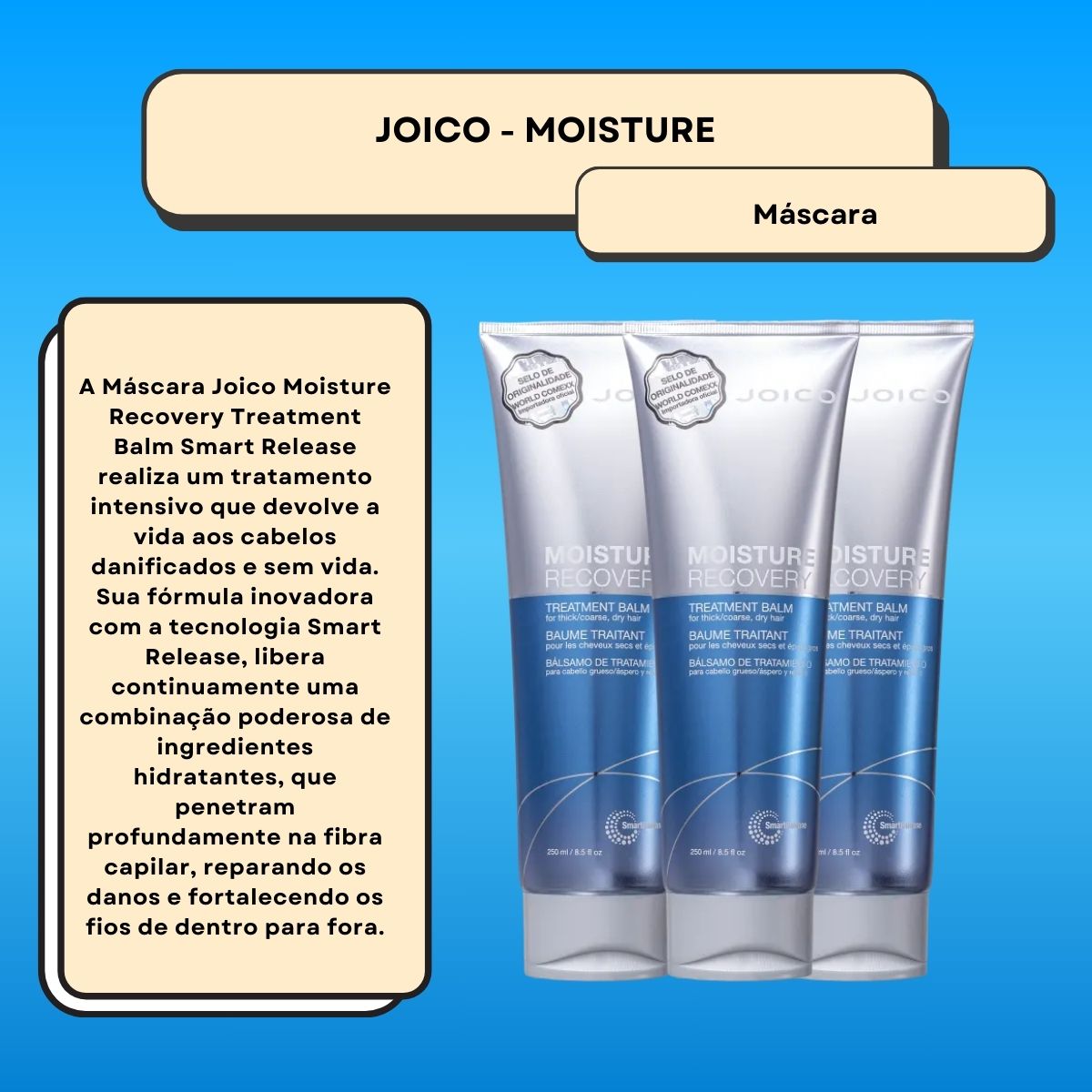 Kit Joico Moisture Recovery Treatment Balm 3 Máscara 250 ml