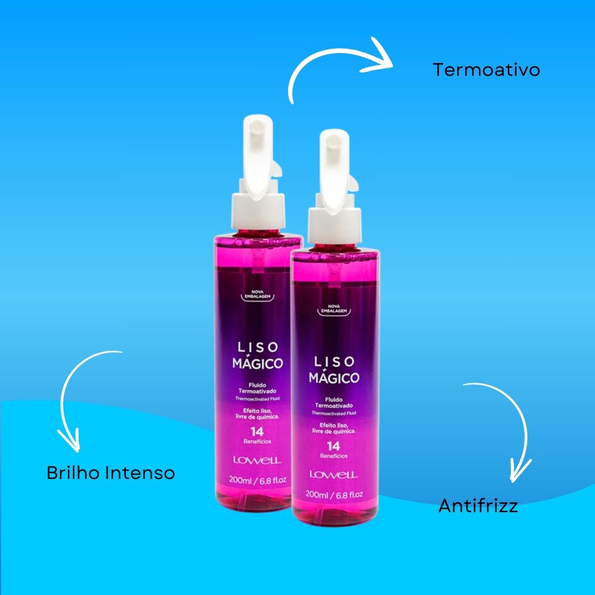 Kit Lowell Keeping Liss Liso Mágico 2 Spray Termoativo 200 ml