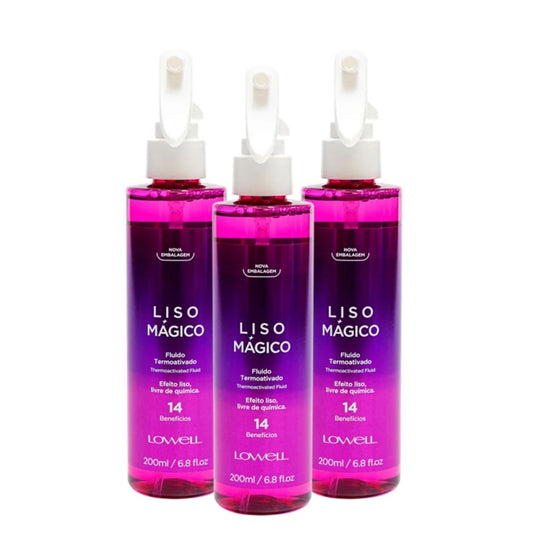 Kit Lowell Keeping Liss Liso Mágico 3 Spray Termoativo 200 ml