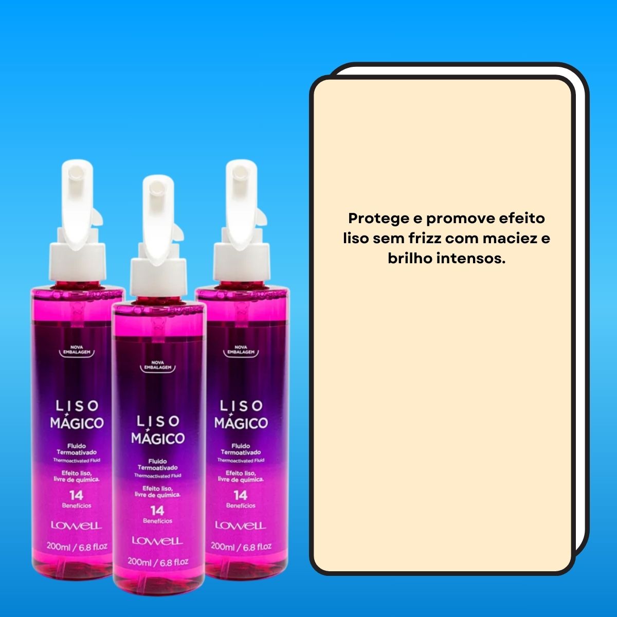 Kit Lowell Keeping Liss Liso Mágico 3 Spray Termoativo 200 ml