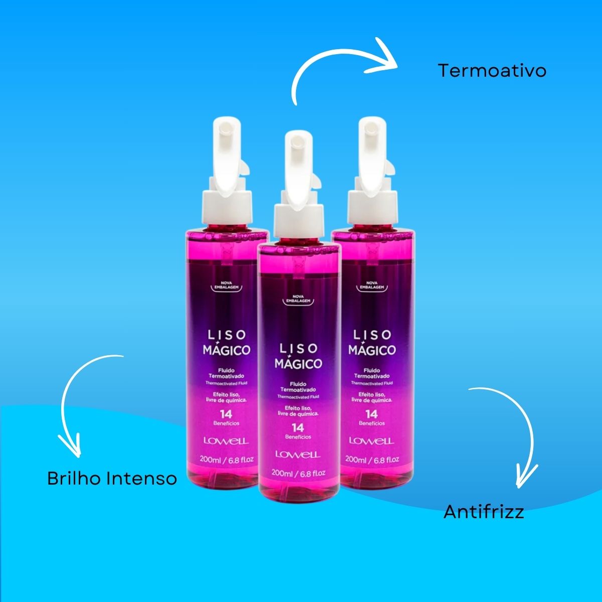 Kit Lowell Keeping Liss Liso Mágico 3 Spray Termoativo 200 ml