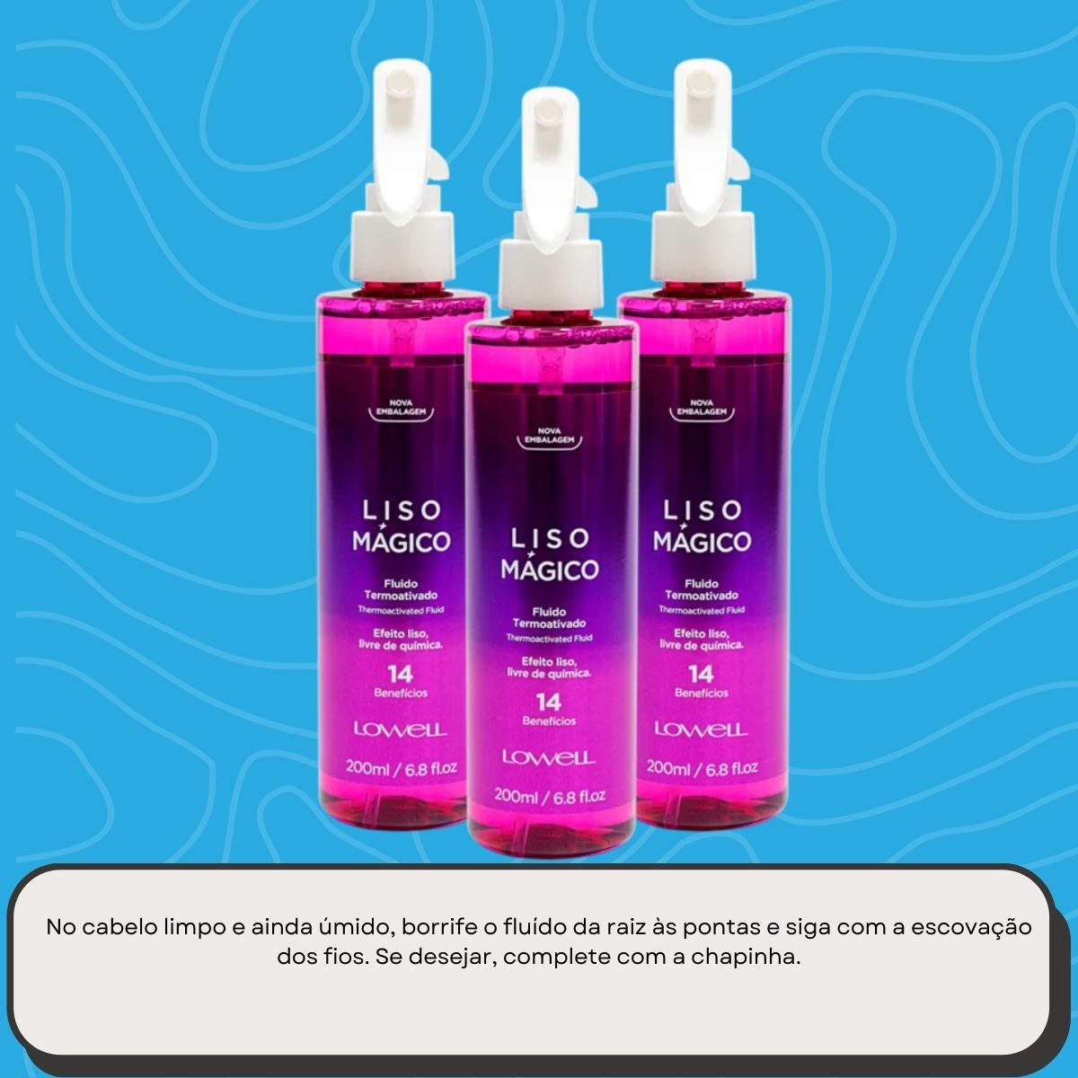 Kit Lowell Keeping Liss Liso Mágico 3 Spray Termoativo 200 ml