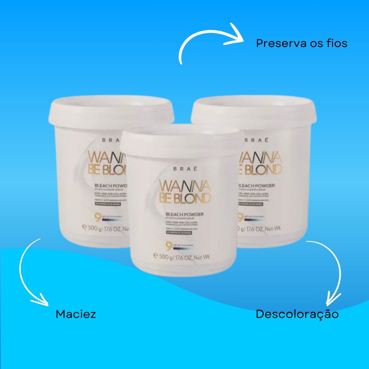 Kit Braé Wanna Be Blond 3 Pó Descolorante Capilar 500g