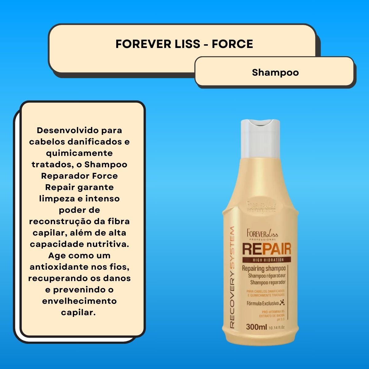 Shampoo Forever Liss Force Repair Reparador 300 ml