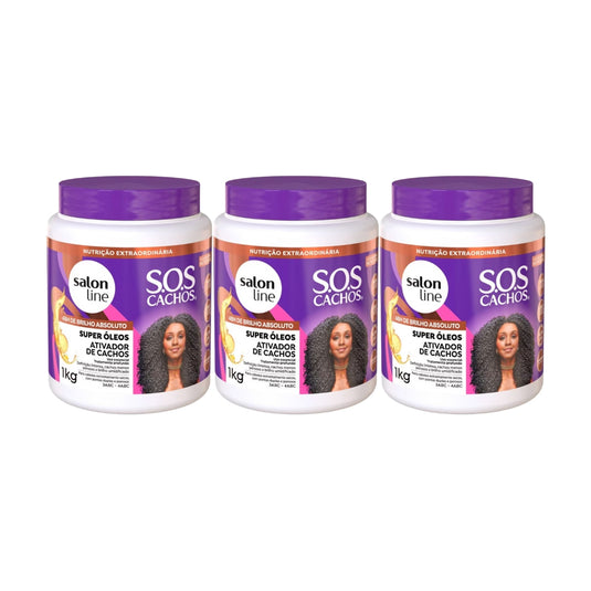 Kit Salon Line S.O.S Cachos Super Oleos 3 Ativador 1 Litro para Cabelo Cacheado