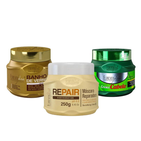 Kit Forever Liss Máscaras Verniz 250 g + Force Repair 250 g + Cresce Cabelo 250 g